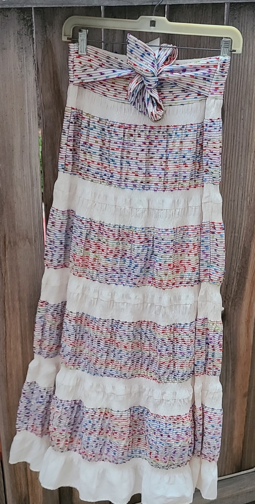 Zara Rainbow Ruffled Maxiskirt With Belt NWT